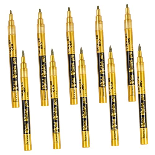 STOBOK 10 Stück Öliger Markierungsstift Ornament Stift Rutschfester Lackstift Felsmalerei-marker Lackstift Für Metall Lackmarker Mit Feiner Spitze Kalligraphie-pinselstifte Golden Plastik von STOBOK