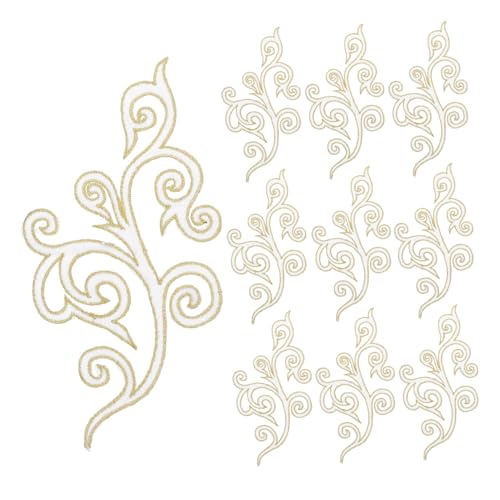 STOBOK 10 Stück Selbstklebende Stickblume goldenes Zierband Blumenbestickte Spitze gestickte Applikation dekoration textilien runder Goldfleck Stickereiapplikationen Baumwolle Weiß von STOBOK