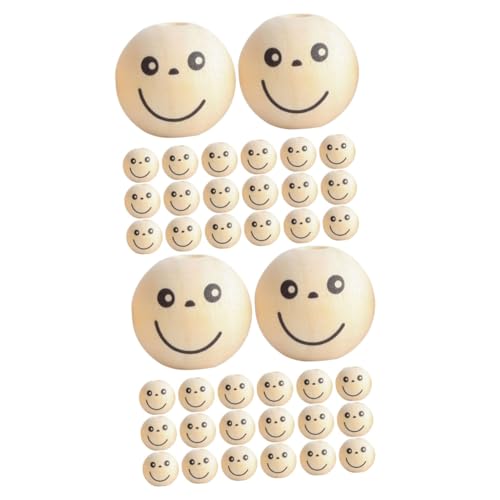 STOBOK 100 Stk Perlen aus Holzperlen Lächeln Gesicht Spacer Perlen Gesichtsperlen zur Schmuckherstellung bastelmaterial holzperlen armband Basteln Sie DIY-Perlen Dekor aus Holzperlen von STOBOK