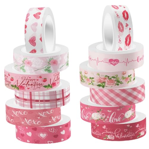 STOBOK 12 Rollen Valentinstag Washi Tape Papier Klebeband Spender Aufkleber Verpackung doppelt buchstaben basteln paketpapier geburtstags mitbringsel valentine Scrapbook-Bänder Washi-Tape von STOBOK