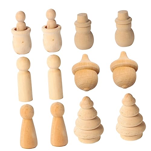 STOBOK 12St Satz Puppen holzfiguren holz figuren unfertige Steckpuppe einfache Steckpuppen Ornamente für Kinder Handwerk Kunstprojekte Puppe handwerk kunstprojekte figuren Lotusbaum Khaki von STOBOK