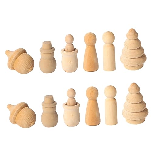 STOBOK 12St Satz Puppen holzfiguren holz figuren unvollendete Körperfiguren von Menschen Kinderpuppen DIY Malpuppe Handwerk Kunstprojekte Puppe leere Holzornamente Lotusbaum Khaki von STOBOK