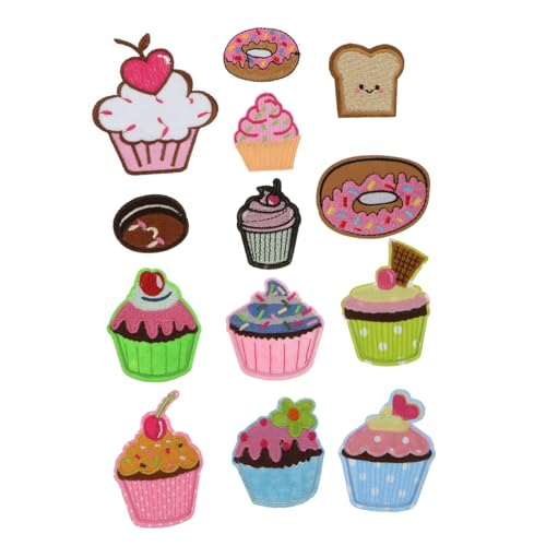 STOBOK 13St Kuchen Stoff aufkleber lochabdeckung bastelzeug birthday gift aufbügel-flicken bügeleisen Cupcakes DIY liefert Stickerei-Kuchen-Abzeichen Kleidung Kuchentuch Pappbecher Banner von STOBOK