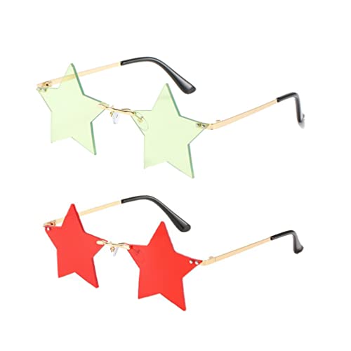 STOBOK 2 Paare Fünfzackige Sternbrillen Mode Sonnenbrillen Frameless Transparente Gläser Party Star Sonnenbrille Grün+ Rot von STOBOK