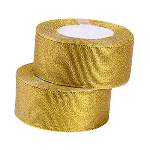 STOBOK 2 Rollen 25 Goldenes Band Geschenkband Glitzerndes Metallband Band Zum Basteln Funkelndes Stoffband Metallbänder Selber Machen Glitzerbesätze Schleife Glitzerband von STOBOK