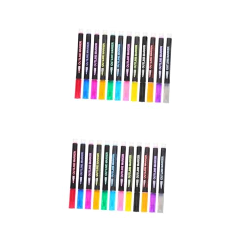 STOBOK 2 Sätze Handkonto-text Marker Randbereich Doppelseitige Dekoration Schreibmarker Textmarker Leuchtmarker Set Notizbuch Marker Diy Liefert Glitzermarker Plastik 12 Stück * 2 von STOBOK