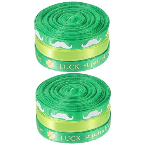 STOBOK 2 Sätze Verpackungsband Shamrocks Wickelband St. Patricks Day Stirnband Autoband Grünes Band Ribbon Bandfeile Band Für Schleifenherstellung Band Für Bogenbau Polyester 3 Rollen * 2 von STOBOK