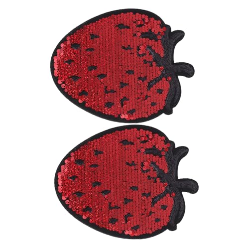 STOBOK 2 Stück Bu Tie Erdbeere stoffblumen stoffaufkleber Stoffverzierung Erdbeer-Patch DIY-Aufnäher Beeren Paillette reiben DIY-Patches Erdbeer Bügelbild Erdbeer-Eisen auf Patches rot von STOBOK