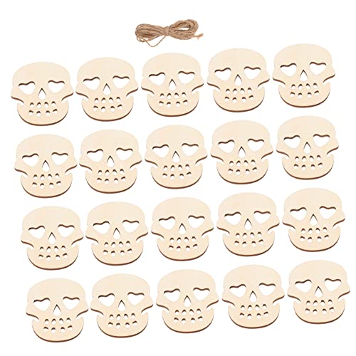 STOBOK 20 Stk Schädelanhänger aus Holz Heimdekoration im Freien Die tot halloween party halloween dekoration Halloween-Schädel-Anhänger Halloween-Schädel-Ornamente hölzern Beige von STOBOK