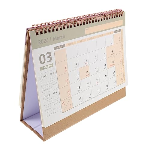 STOBOK 2024 Stehender Kalender Tischkalender Zum Aufstellen Countdown-kalender Flip-tischkalender 18 Monate Tischkalender Terminkalender Holzfiguren Bronzieren Papier Muschelschale Planer von STOBOK