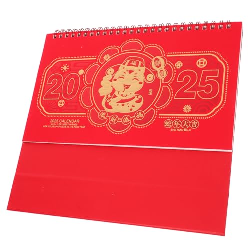 STOBOK 2025 Schreibtischkalender „jahr Der Schlange“. Schreibtischplaner Office-desktop-kalender Stehender Flip-kalender Staffelei-tischkalender Chinesischer Monatskalender Papier Rot von STOBOK