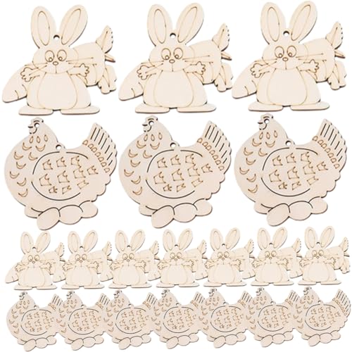 STOBOK 20St Kaninchen Küken Anhänger Eierdekorationen ostegeschenke easter presents Ostern Geschenkidee easter decoration Partyanhänger selber machen Osterdeko aus Holz Osterschmuck Khaki von STOBOK