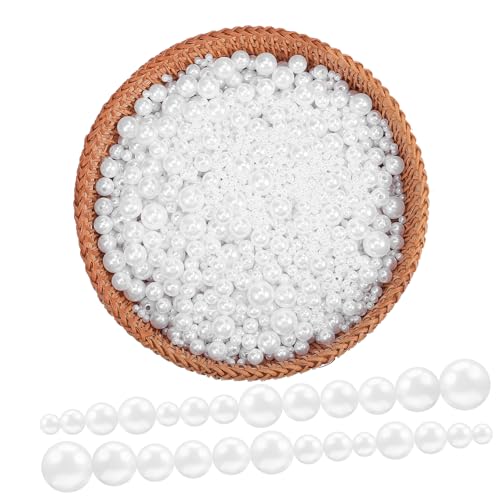 STOBOK 2205 Stück Imitationsperlen mit geradem Loch kunststoffperlen perlen für ohrringe perlenmix Perlen zur Schmuckherstellung Perlen aufnähen gefälschte Perlen Perlvasenfüller Abs Weiß von STOBOK