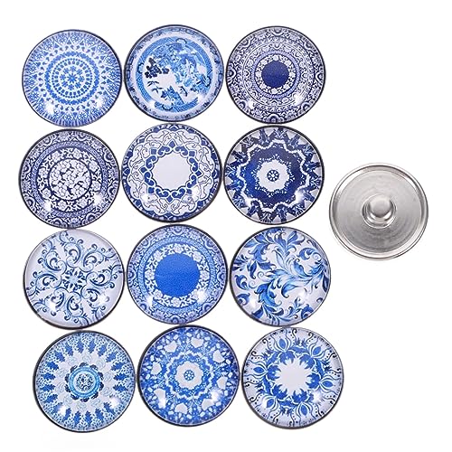 STOBOK 24St hängender Glasverschluss blaues Glasdekor Scrapbooking-Schaltflächen weihnachtsdeko weiße Knöpfe Schmuckknöpfe Druckknöpfe aus Glas blaues und weißes Porzellan Zubehör Charme von STOBOK