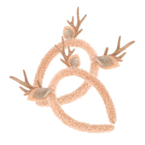 STOBOK 2St Geweih Stirnband Weihnachten Haarreif weihnachts haarschmuck Hirsch-Stirnband Weihnachtsmütze für Erwachsene süß Feiertagsstirnbänder für Frauen Weihnachtsstirnband Stoff Khaki von STOBOK