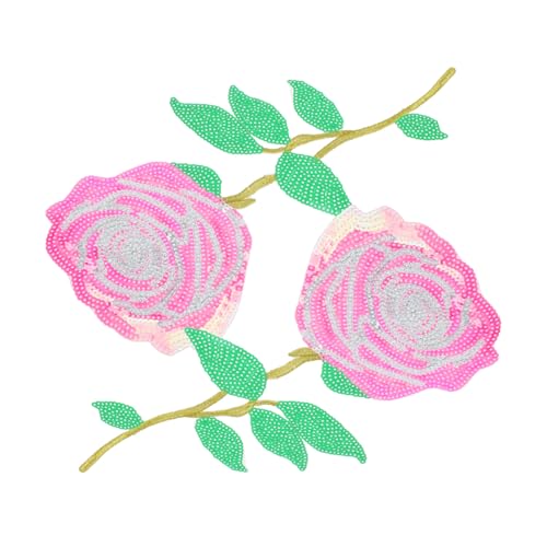 STOBOK 2St Stickerei-Rosen Jeansflicken Kleidungsflicken gestickte Aufnäher DIY-Patches Patch zum Aufbügeln Blumenstickerei gestickte Patches zum Aufbügeln Grafikpatch Stoff Rosa von STOBOK