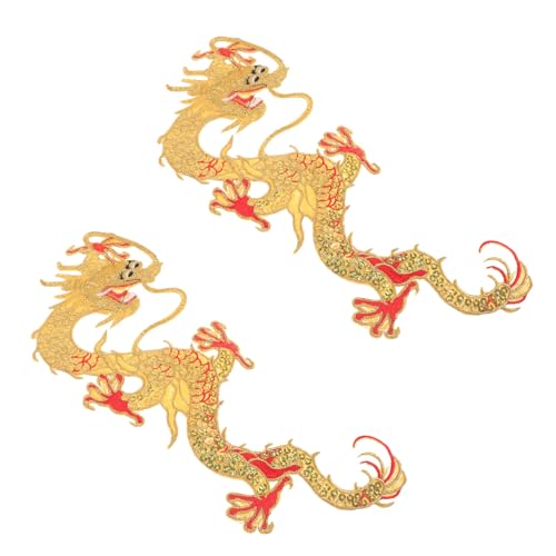 STOBOK 2st Dekorative Aufnäher Drachen-aufnäher Zum Aufbügeln Chinesischer Drachen-patch Goldene Drachenaufnäher Asiatische Aufnäher Zum Aufbügeln Stickgarn China Blanchieren von STOBOK