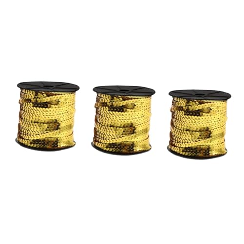 STOBOK 3 Rollen Goldene Flache Paillettenstreifen Pailletten Dekoration Fransen Quastenbesatz Paillettenband Goldenes Schrägband Glitzerbesatz Zum Nähen Goldenes Polyester von STOBOK