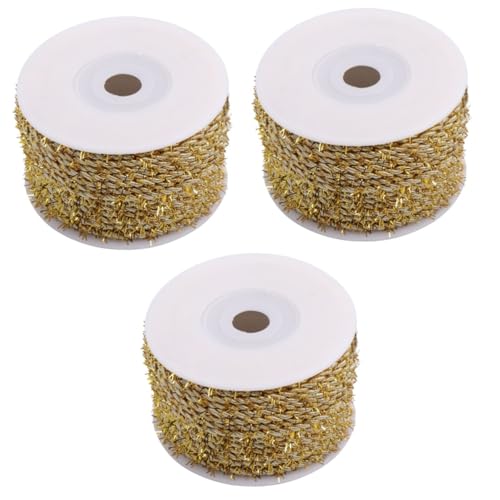 STOBOK 3 Rollen Verpackungs Etiketten Lanyard Weihnachtsstoffband Verpackungsband Diy Schlüsselband Wickelband Schleife Dekoration Hochzeit Bänder Für Gurtband Polyester Golden von STOBOK