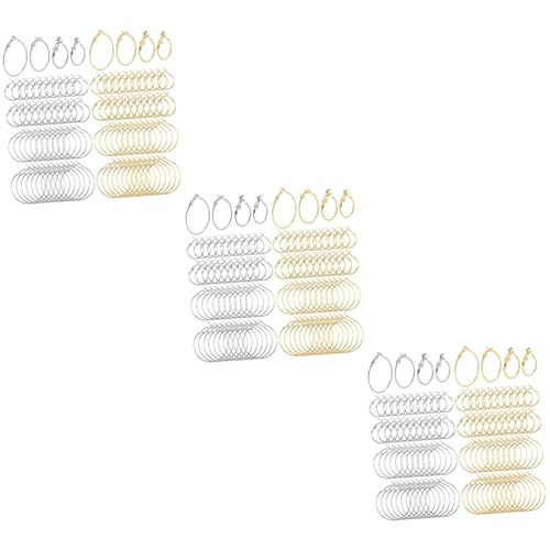 STOBOK 3 Sätze Ohrring Schmuckherstellung Schmuck Machen Ohring Set Earingset Silberne Reifen Perlen Silberne Creolen Für Damen Einfädler Goldener Stift Ringe Legierung 96 Stück * 3 von STOBOK