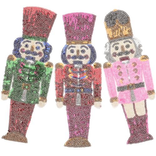 STOBOK 3Pcs Christmas Nutcracker Iron on Patches Nutcracker Shaped Patches Sew on Repair Embroidered Applique Compact Sequins Adhesive Patches for Xmas DIY Crafts Patches von STOBOK