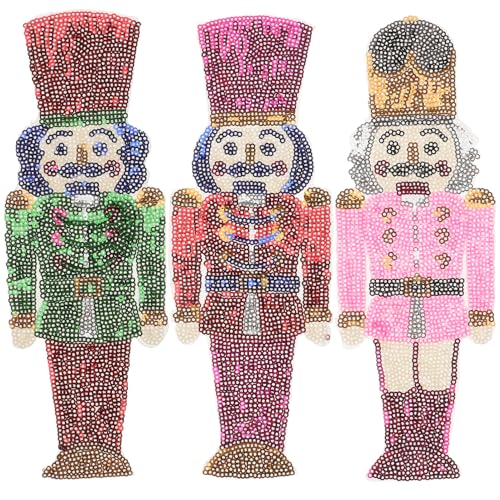 STOBOK 3pcs Nutcracker Iron on Sequins Patches, Colorful King Soldier Figures Adhesive Patches for New Year Birthday Party Costume Clothes von STOBOK