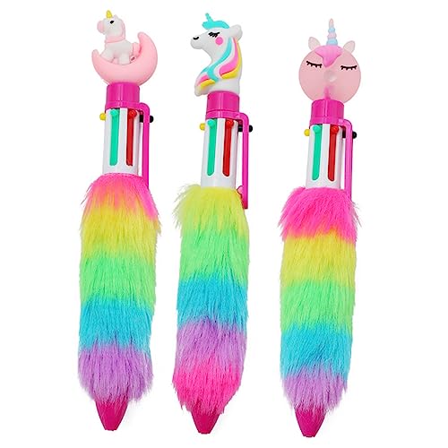 STOBOK 3st Einhorn Kugelschreiber Tierschreibstift Regenbogenstift Scrapbooking-stifte Flauschiger Kugelschreiber Einhorn Stift Kreativer Tintenstift Plüsch Sammelalbum Schüttgut Student von STOBOK