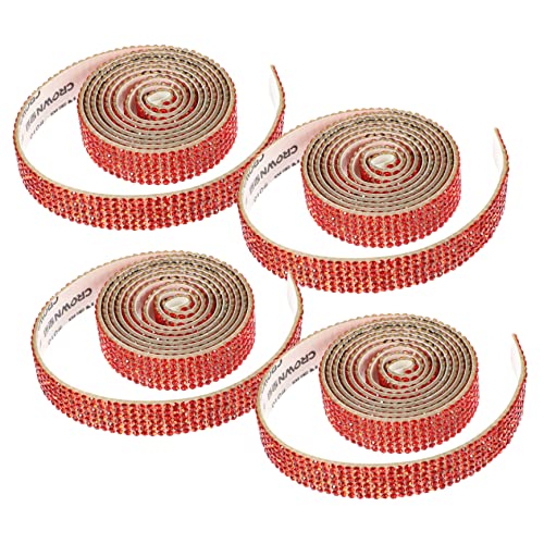 STOBOK 4 Rollen Selbstklebende Strass-Sticker Kleid Gürtel Schärpe Strass-Applikation glitzernde aufkleber braut kleidung Strassapplikationen nähen Brautschärpe Patches Strasssteine rot von STOBOK