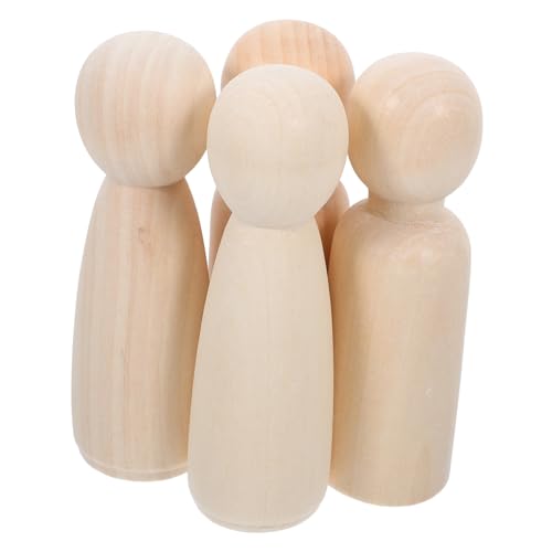 STOBOK 4 Stück Puppenspielzeug aus Holz holzspielzeug Holzpuppen zum Bemalen Holzpuppen zum Dekorieren Holzfiguren zum Verzieren DIY Puppen aus Holz dekorative Holzpuppen Beige von STOBOK