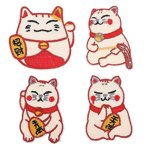 STOBOK 4 Stück Stickaufkleber Kleiderapplikationen Selber Machen Katze Patches Zum Aufnähen Japanischer Katzenfleck Stickapplikationen Selber Machen Kleidung Nähen Dekor Zubehör Stoff von STOBOK