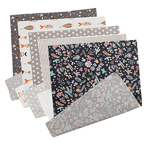 STOBOK 5 Blatt Bedruckter Twill-Stoff Polsterstoff Stoff-Patchwork-Handwerk Fleecestoff Heimwerken bastel Materialien stoffpaket baumwollstoffe selber Machen Tuch-Patchwork Baumwolle Grey von STOBOK