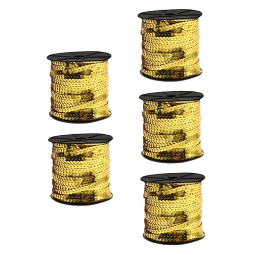 STOBOK 5 Rollen Goldene Flache Paillettenstreifen Paillettenbandbesatz Pailletten Zum Nähen Meerjungfrau-paillettenband Paillettenstreifenbesatz Quastenband Flacher Paillettenstreifen Pvc von STOBOK