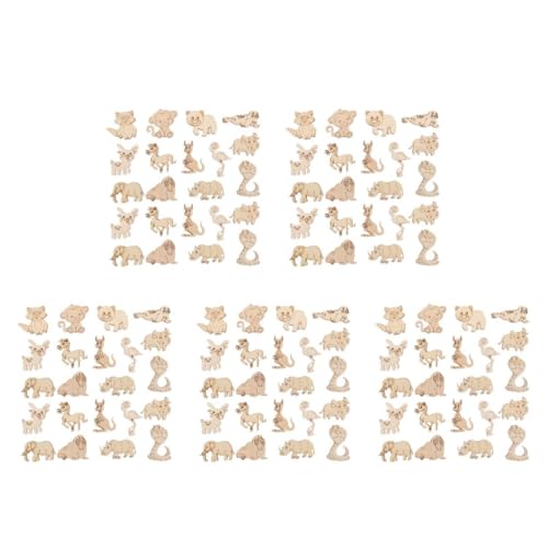 STOBOK 5 Sätze Tierische Holzspäne Graffiti-chip Diy Dekorationen Tier Unvollendeter Holzausschnitt Tierische Holzscheiben Graffiti-holzscheiben Tierausschnitte Beige 50 Stück * 5 von STOBOK