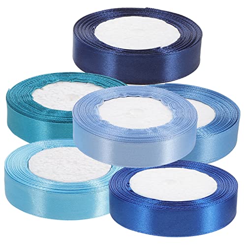 STOBOK 6 Rollen 25cm Band handwerkliche Seile gestaltetes Geschenkband Hochzeitsfeier-Dekorationsband DIY liefert seidenband ribbon Schneidbares Bastelband gefertigtes Band Polyester Blue von STOBOK