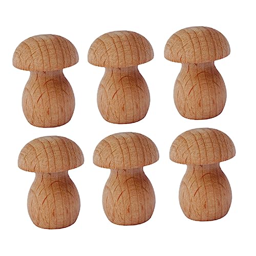 STOBOK 6St Süße kleine Pilze Mikro-Landschaftsschmuck Mini-Ornament Pilzverzierung Mini-Pilz unbemalt buchregal dekoration bescherung weihnachten Simulationspilz unfertiger Holzpilz Brown von STOBOK