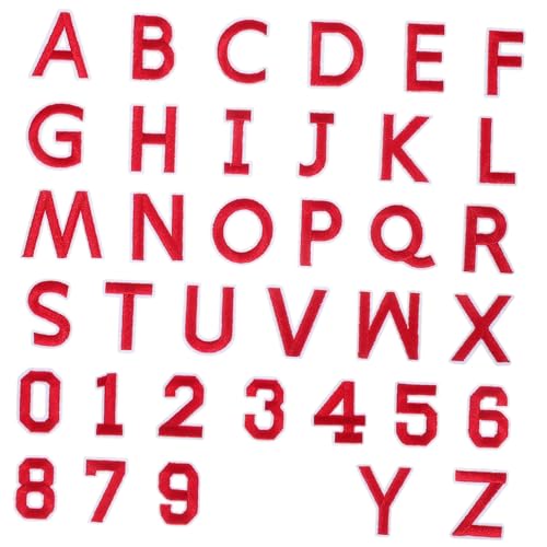 STOBOK 72 Stück Buchstaben Stickaufkleber Rote Buchstaben Aufnäher Zahlen Aufnäher Alphabet Gestickte Aufnäher Gestickte Alphabet Aufkleber Aufnäher Für Kleidung Dekorative von STOBOK