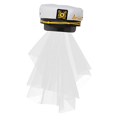 STOBOK Brautparty Marine Fingerspitze Schleier Zubehör Für Nautische Themenpartys Nautische Braut Matrosenhut Hochzeitskopfschmuck Für Die Braut Kapitänsmütze Hochzeit Brautschleier Tuch von STOBOK