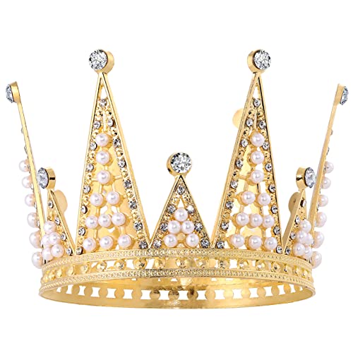 STOBOK Gold Crown Kuchen Topper: Alles Gute zum Geburtstag Kuchen Topper Party Dekor,Perle Strass Queen Crown Cake Tiara Kopfschmuck Dekoration für Lady Boys und Mädchen Hochzeiten Baby Shower von STOBOK