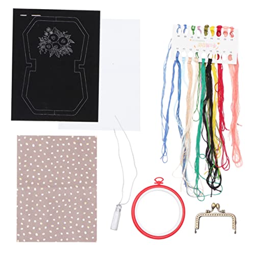 STOBOK Handarbeitswerkzeuge embroidery set taschentücher purse sewing accessories stofftasche Sticknadeln Stickgarn-Kit Bastelsets handgemachte Stickerei Stickwerkzeuge für Anfänger Black von STOBOK