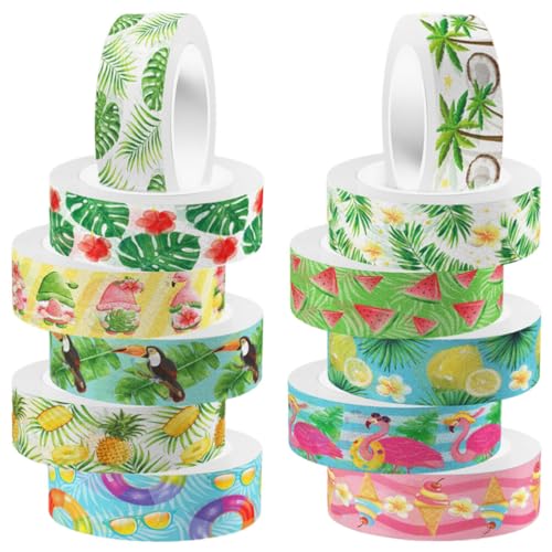 STOBOK Hawaii- -Washi-Tape-Set Washi-Tape Tropische Blätter Früchte Wassermelone Flamingo Ananas Dekoratives Papier-Klebeband Scrapbook-Aufkleber von STOBOK