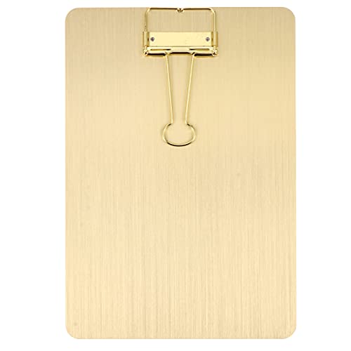 STOBOK Klemmbrett A5 Edelstahl Schreibbrett Pad Halter Clipboard Zwischenablage Menü Schreibblock Büro Organizer mit Metallclip Aufhängeose für Büro Business Schule Labor Restaurant Golden von STOBOK