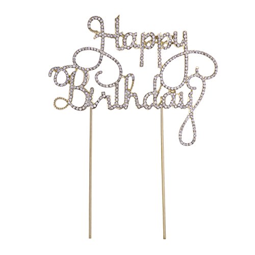 STOBOK Kuchen Topper Strass Happy Brithday Kuchendeckel Kuchendekoration Geburtstag Baby Duschen Party Zubehör (Golden) von STOBOK