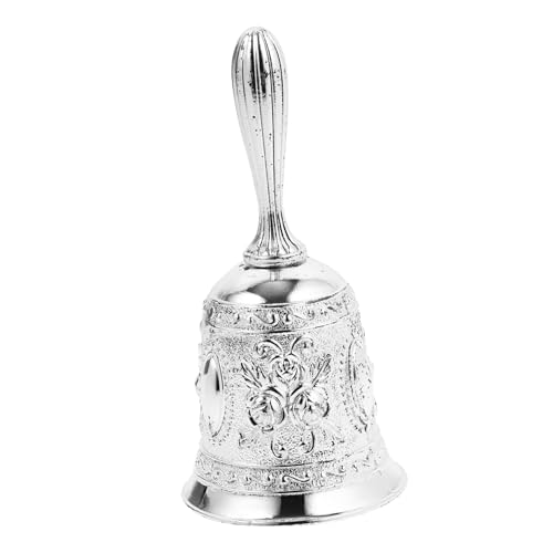 STOBOK Kuhglocke mit Griff Handrufglocke Handklingel Tempelglocke Restaurant-Rufglocke handglocke rezeptionsklingel tischklingel Vintage Hoteltellerglocke Retro-Rufglocke Metall Silver von STOBOK