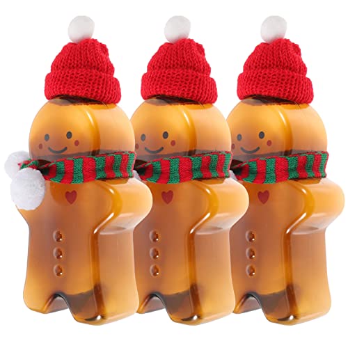 STOBOK Weihnachtsflasche 3 Stück Weihnachtssaftflasche Lebkuchenmann-Flasche Leere Weihnachtsgetränkeflasche Mit Mütze Und Schal Süßigkeitenbehälter Für Weihnachtsdekoration von STOBOK