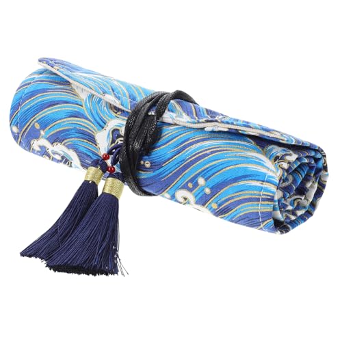 STOBOK gehäkelte Aufbewahrungstasche Stricknadeltasche leere Häkelnadeltasche Werkzeug gewebesäcke flechttasche faltbare Häkelnadeltasche Halter für Häkelnadeln Polyester Baumwolle Blue von STOBOK