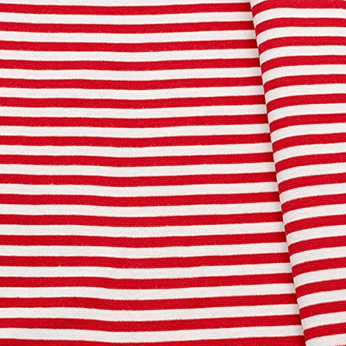 STOFFKONTOR Baumwoll Bündchenstoff Stoff Ringel glatt 4 - Schlauchware - Öko-Tex Standard 100 - Meterware - zum Nähen von Sweatshirts, Kleidern (Rot) von STOFF KONTOR