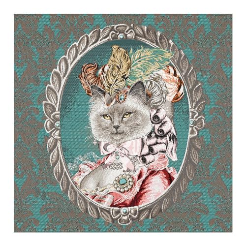 Stoff am Stück Stoff Kissen Panel Polyester Baumwolle Gobelin petrol Katze Spiegel 50 x 50 cm von STOFFAMSTÜCK