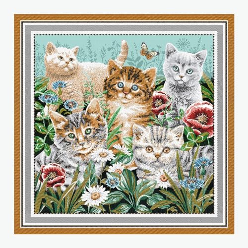 Stoff am Stück Stoff Kissen Panel Polyester Baumwolle Gobelin türkis Kätzchen Katzenbaby Katze 50 cm x 50 cm von STOFFAMSTÜCK