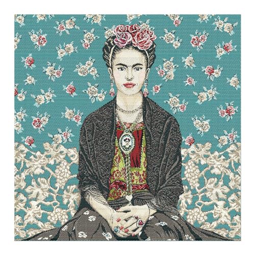 Stoff am Stück Stoff Kissen Panel Polyester Baumwolle Gobelin türkis Portrait Carmen 50 x 50 cm von STOFFAMSTÜCK