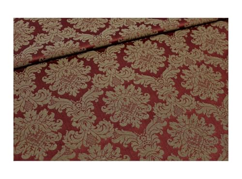 Stoff am Stück Stoff Baumwolle Polyester Jacquard bordeaux Ornament gold 280 cm breit von STOFFAMSTÜCK